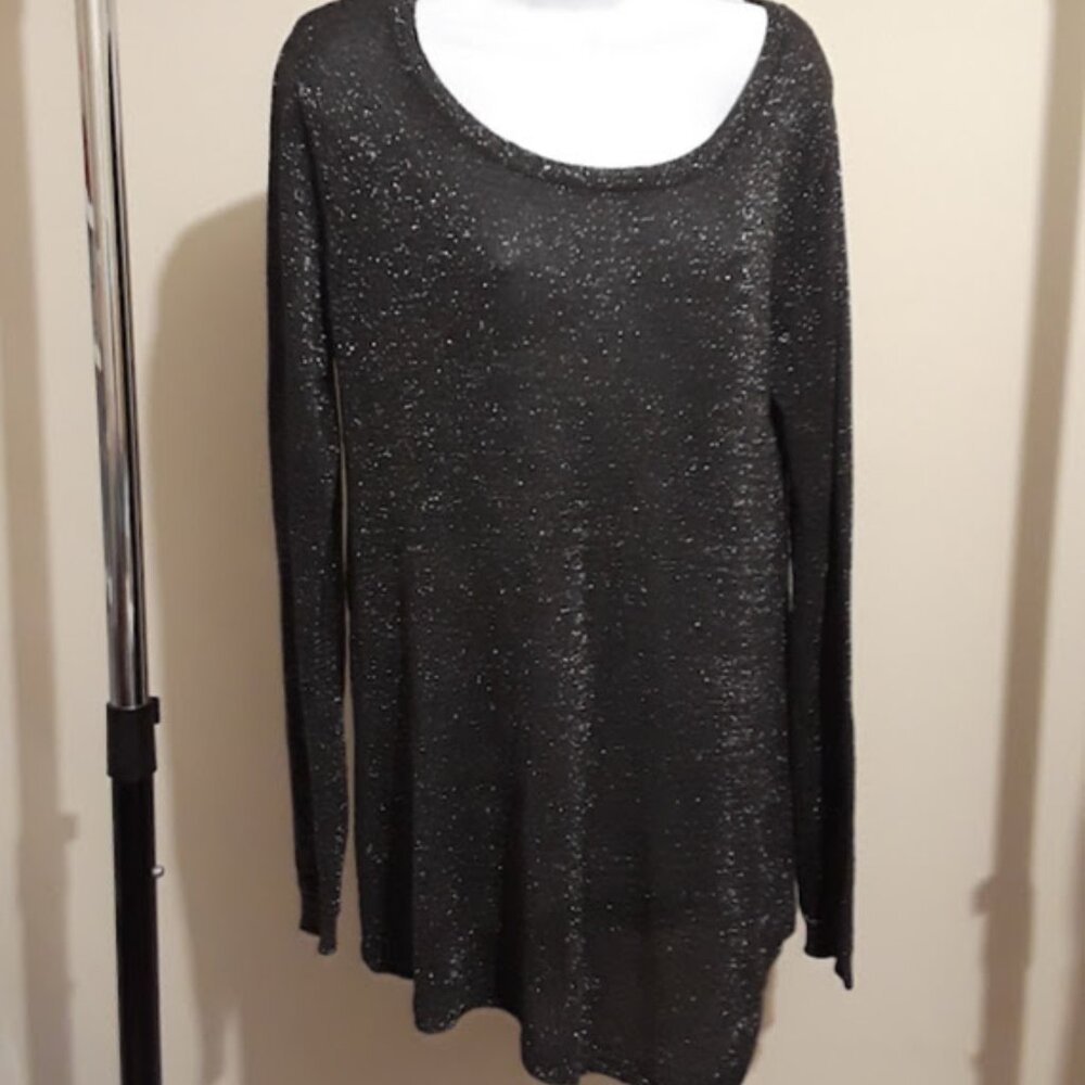 🛒 3 for $15 sale! Premise Black Silver Sparkle Pullover Top Asymmetrical Sz L